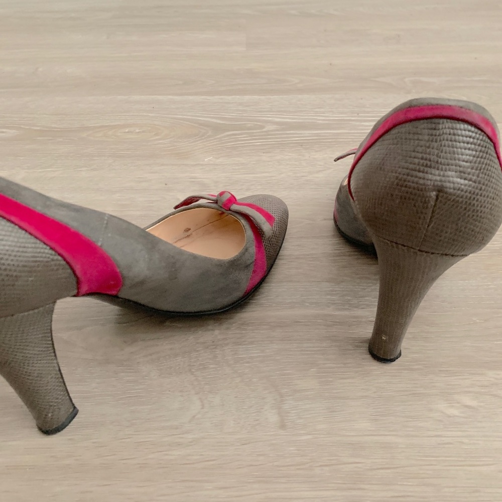 Sergio Rossi Grey Pink Bow Toe Heels - Picture 6 of 9